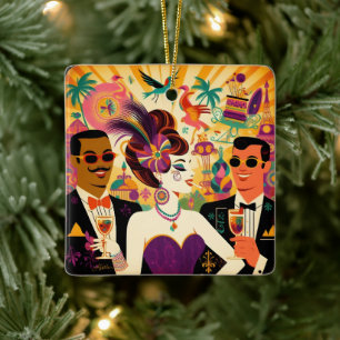 Mid Century Mardi Gras Cocktail Party Keramikornament