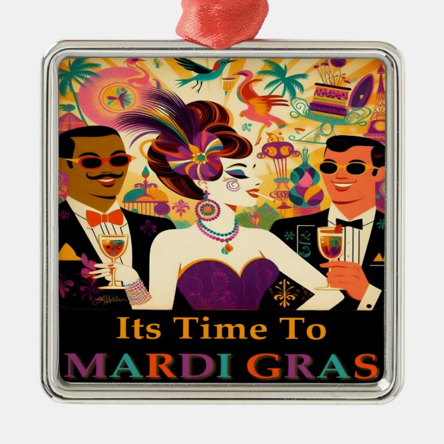 Mid Century Mardi Gras Cocktail Party Ornament Aus Metall (Vorne)