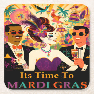 Mid Century Mardi Gras Cocktail Party Rechteckiger Pappuntersetzer