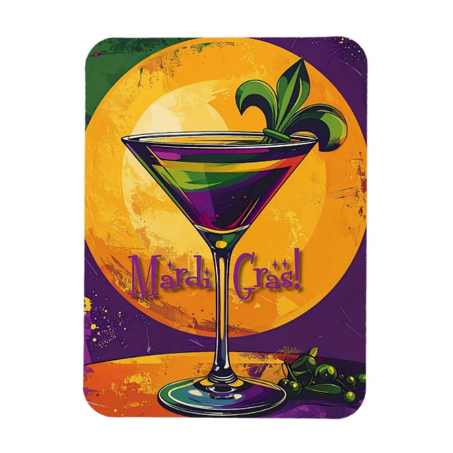 Mid Century Mardi Gras Sonnenuntergang Fleur De Li Magnet (Vertikal)