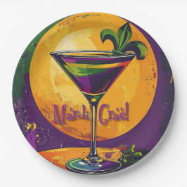 Mid Century Mardi Gras Sonnenuntergang Fleur De Li Pappteller