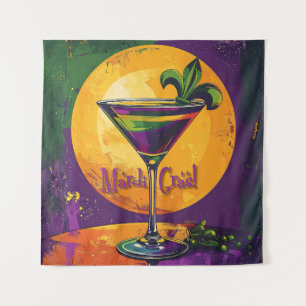 Mid Century Mardi Gras Sonnenuntergang Fleur De Li Wandteppich