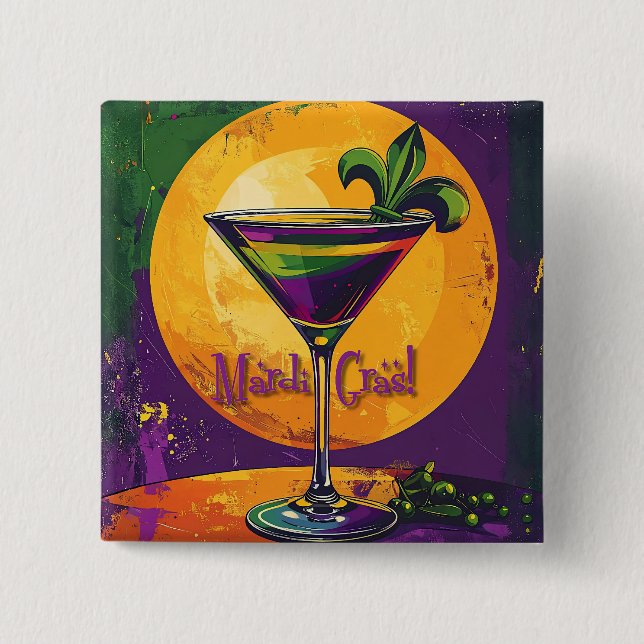 Mid Century Mardi Gras Sunset Fleur De Lis Martini Button (Vorderseite)