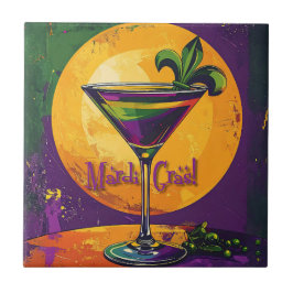 Mid Century Mardi Gras Sunset Fleur De Lis Martini Fliese