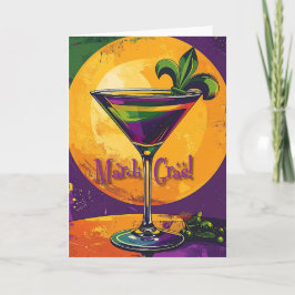 Mid Century Mardi Gras Sunset Fleur De Lis Martini Karte