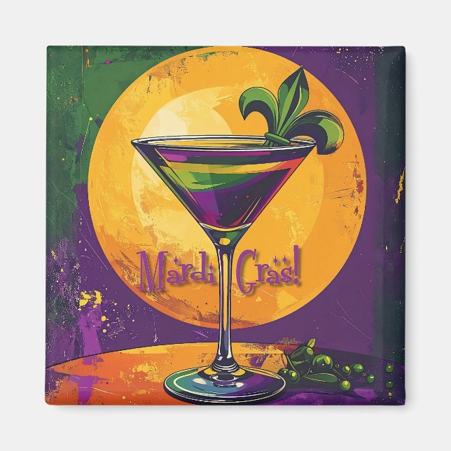 Mid Century Mardi Gras Sunset Fleur De Lis Martini Magnet (Vorne)