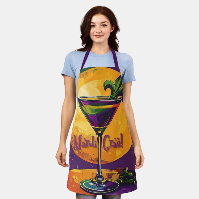 Mid Century Mardi Gras Sunset Fleur De Lis Martini Schürze (Getragen)