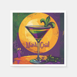 Mid Century Mardi Gras Sunset Fleur De Lis Martini Serviette