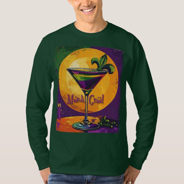 Mid Century Mardi Gras Sunset Fleur De Lis Martini T-Shirt (Vorderseite)