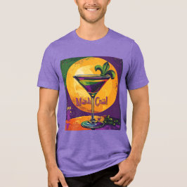 Mid Century Mardi Gras Sunset Fleur De Lis Martini Tri-Blend Shirt