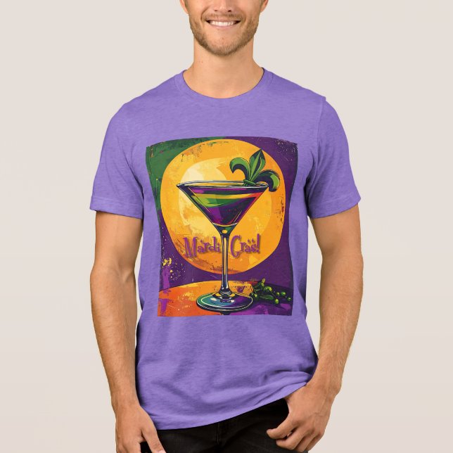 Mid Century Mardi Gras Sunset Fleur De Lis Martini Tri-Blend Shirt (Vorderseite)