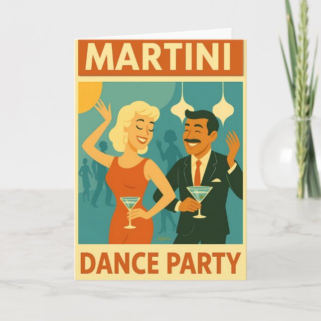 Mid Century Martini Dance Party Karte (Vorderseite)