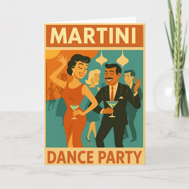 Mid Century Martini Dance Party Karte (Vorderseite)