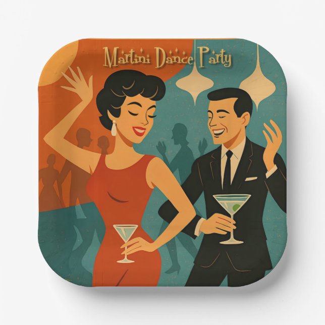 Mid Century Martini Dance Party Pappteller (Vorderseite)