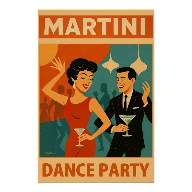 Mid Century Martini Dance Party Poster (Vorderseite)