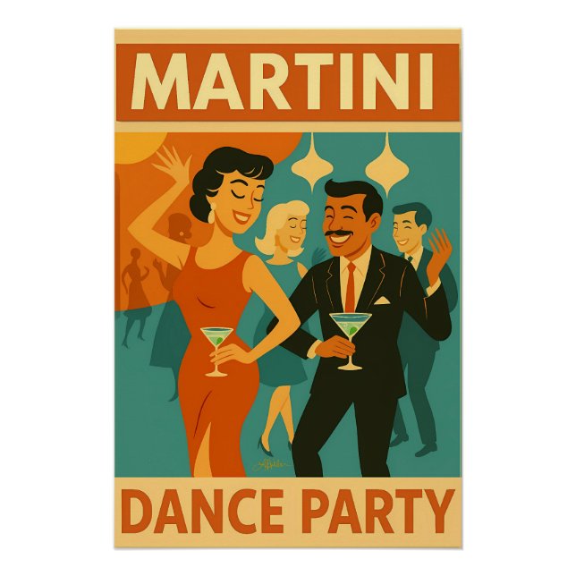Mid Century Martini Dance Party Poster (Vorderseite)