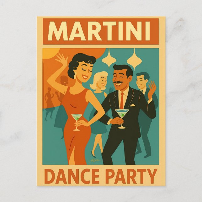 Mid Century Martini Dance Party Postkarte (Vorderseite)