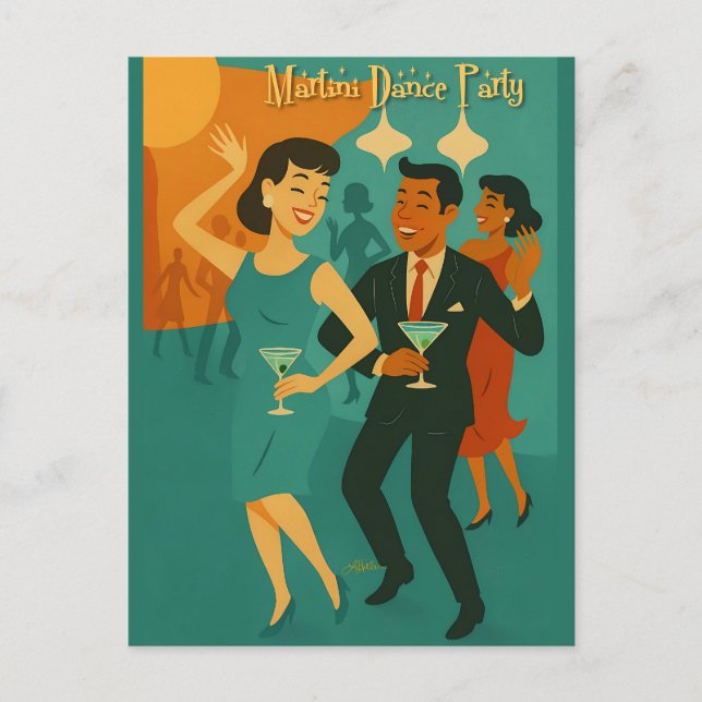 Mid Century Martini Dance Party Postkarte (Vorderseite)