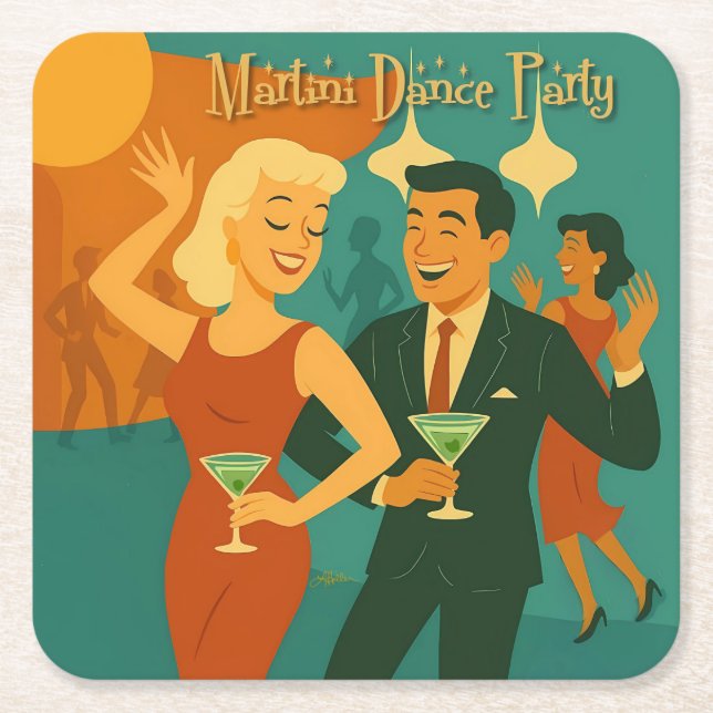 Mid Century Martini Dance Party Rechteckiger Pappuntersetzer (Vorderseite)