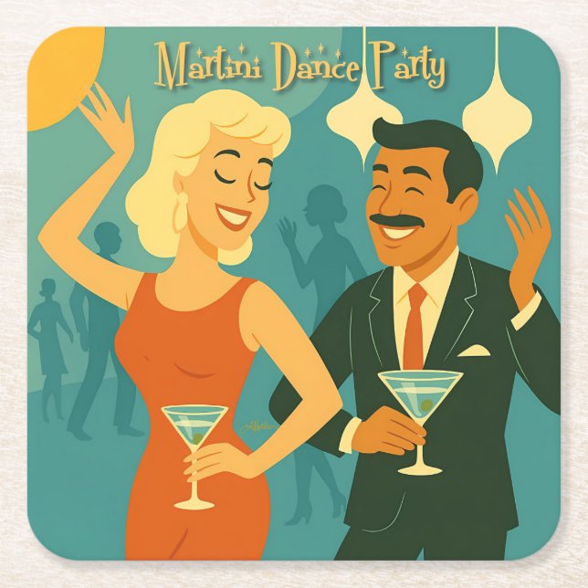 Mid Century Martini Dance Party Rechteckiger Pappuntersetzer (Vorderseite)