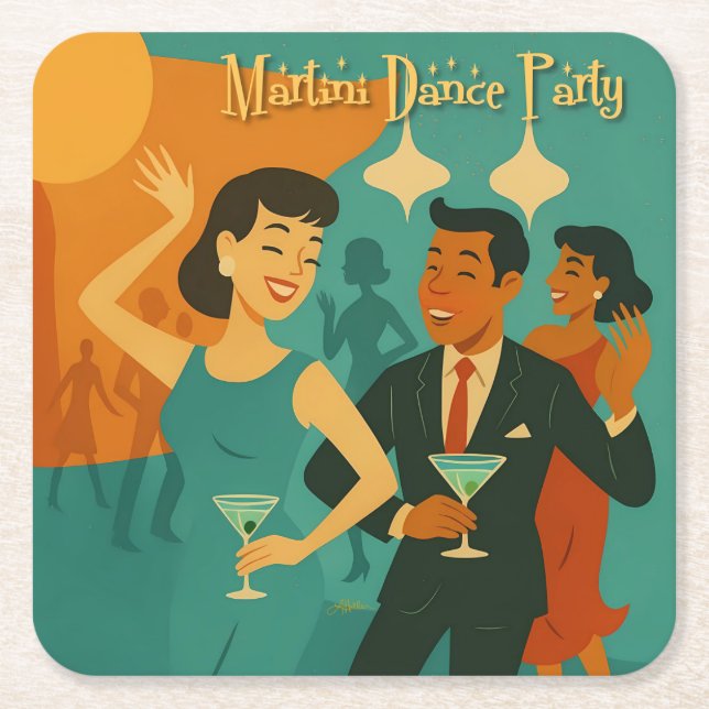 Mid Century Martini Dance Party Rechteckiger Pappuntersetzer (Vorderseite)