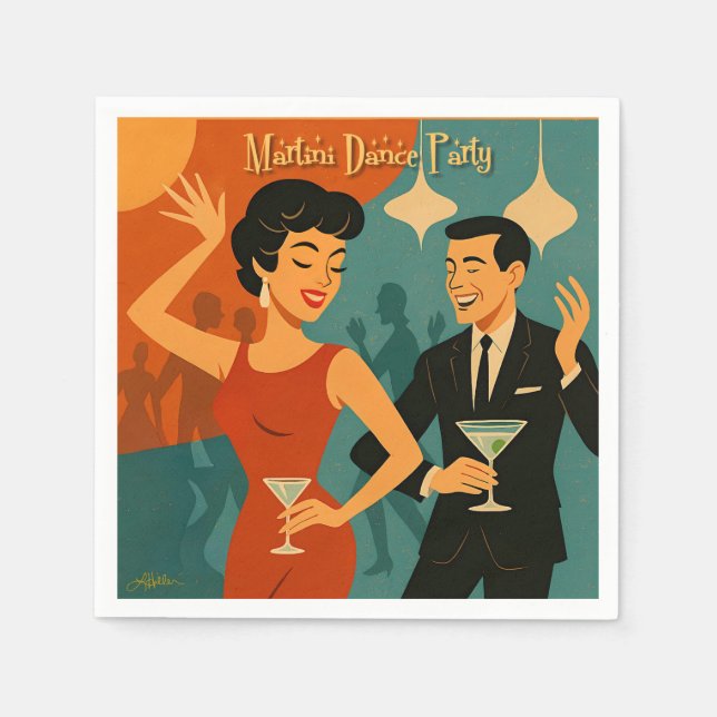Mid Century Martini Dance Party Serviette (Vorderseite)