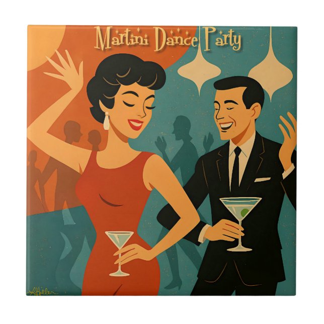 Mid Century Martini Tanzparty Fliese (Vorderseite)