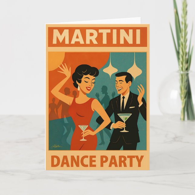 Mid-Century-Martini-Tanzparty Karte (Vorderseite)