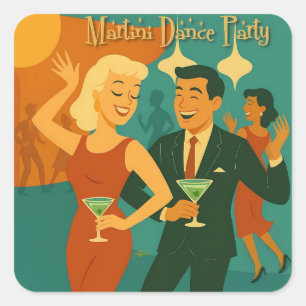 Mid Century Martini Tanzparty Quadratischer Aufkleber