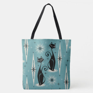 Mid Century Meow Retro Atomare Katzen auf Blau