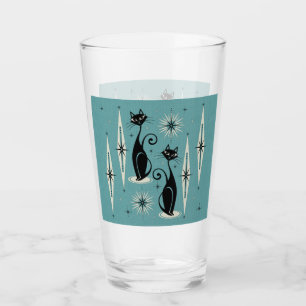 Mid Century Meow Retro Atomare Katzen auf Blau Glas