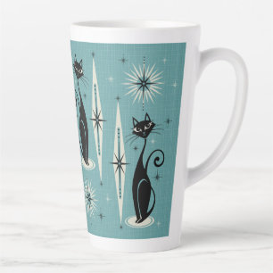 Mid Century Meow Retro Atomare Katzen auf Blau Milchtasse