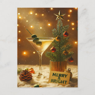 Mid Century Merry & Bright Martini Weihnachtsbaum Postkarte
