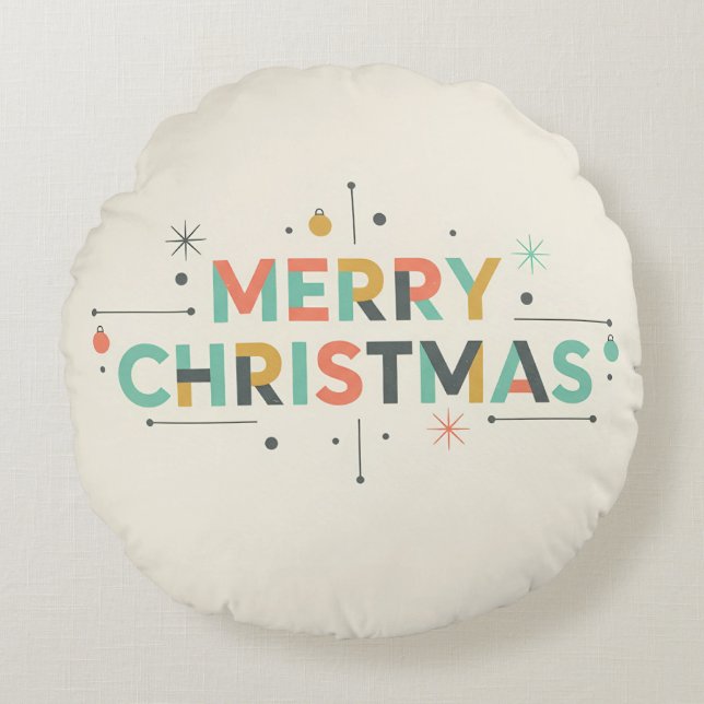 Mid-Century Merry Christmas – Retro Style Rundes Kissen (Vorderseite)