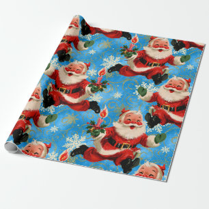 Mid-Century Merry: Vintage laufender Weihnachtsman Geschenkpapier