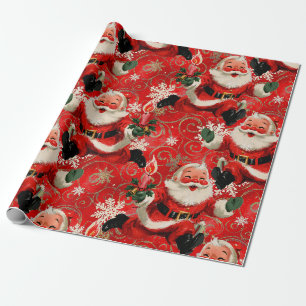 Mid-Century Merry: Vintage laufender Weihnachtsman Geschenkpapier
