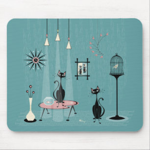 Mid Century Mischief / Katze mit roten Pfoten II B Mousepad