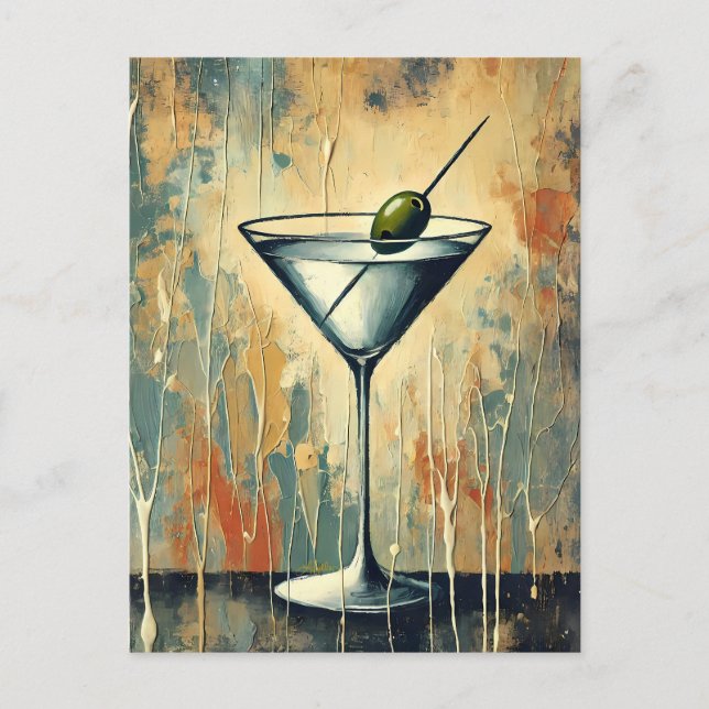 Mid-Century-Mischtechnik-Martini-Kunst Postkarte (Vorderseite)