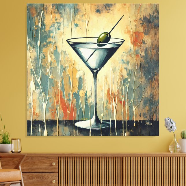 Mid Century Mixed Media Martini Art Leinwanddruck (Insitu (Wohnzimmer))