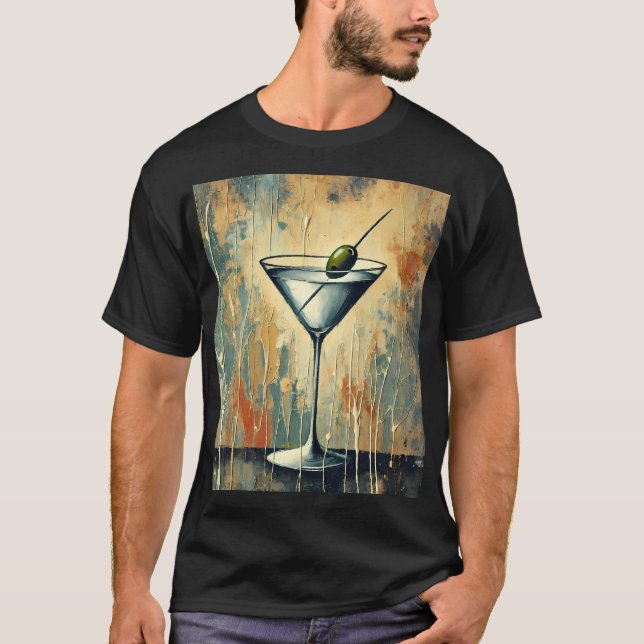 Mid Century Mixed Media Martini Art T-Shirt (Vorderseite)