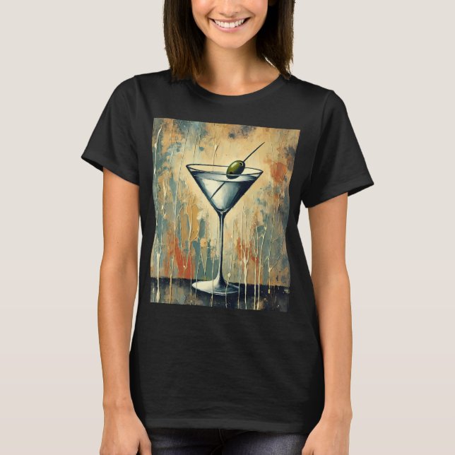 Mid Century Mixed Media Martini Art T-Shirt (Vorderseite)