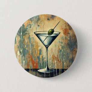 Mid Century Mixed Media Martini Kunst Button