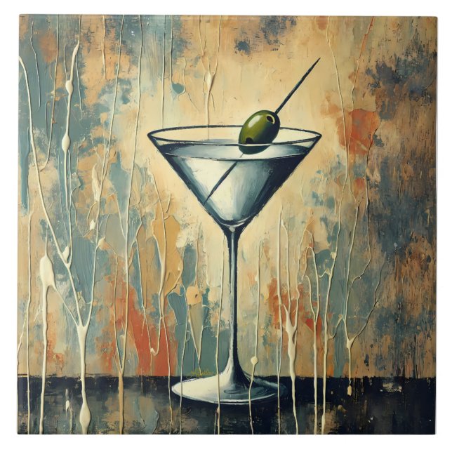 Mid Century Mixed Media Martini Kunst Fliese (Vorderseite)