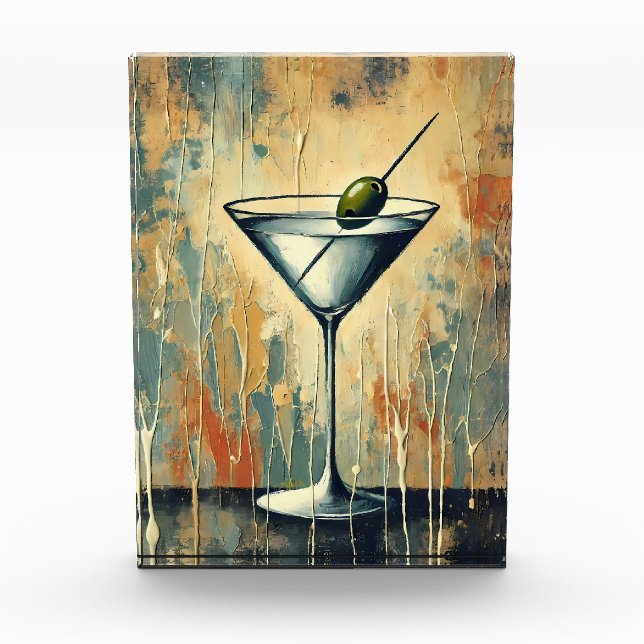 Mid Century Mixed Media Martini Kunst Fotoblock (Vorderseite)
