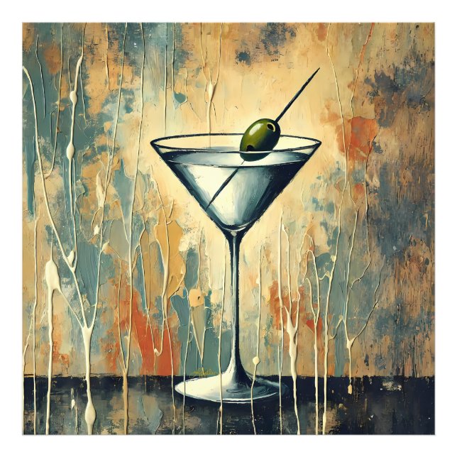 Mid-Century-Mixed-Media-Martini-Kunst Fotodruck (Vorne)