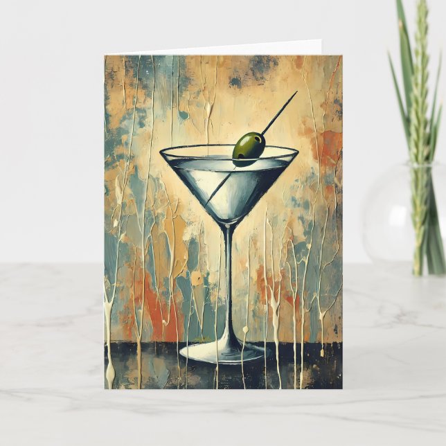 Mid Century Mixed Media Martini Kunst Karte (Vorderseite)