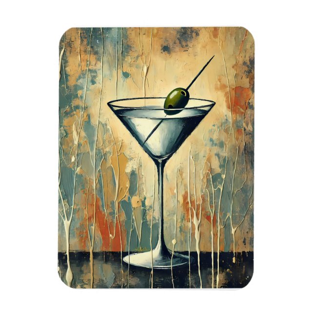 Mid Century Mixed Media Martini Kunst Magnet (Vertikal)