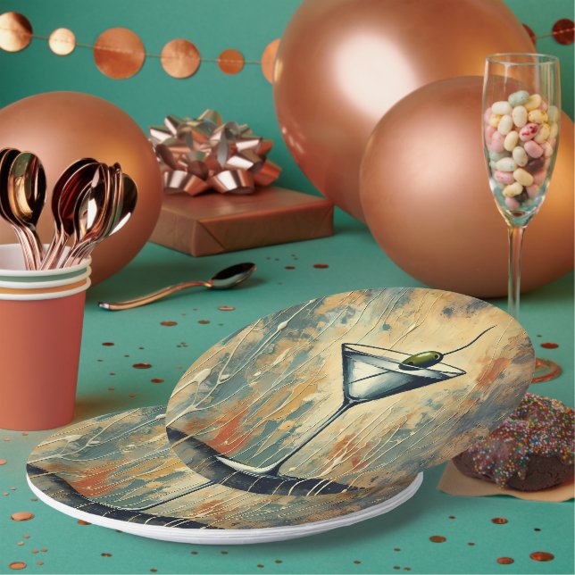 Mid Century Mixed Media Martini Kunst Pappteller (Multi)