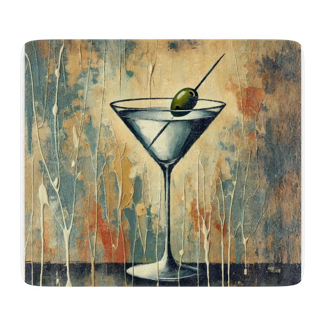 Mid Century Mixed Media Martini Kunst Schneidebrett (Vorderseite)