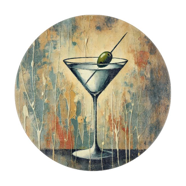 Mid Century Mixed Media Martini Kunst Schneidebrett (Vorderseite)